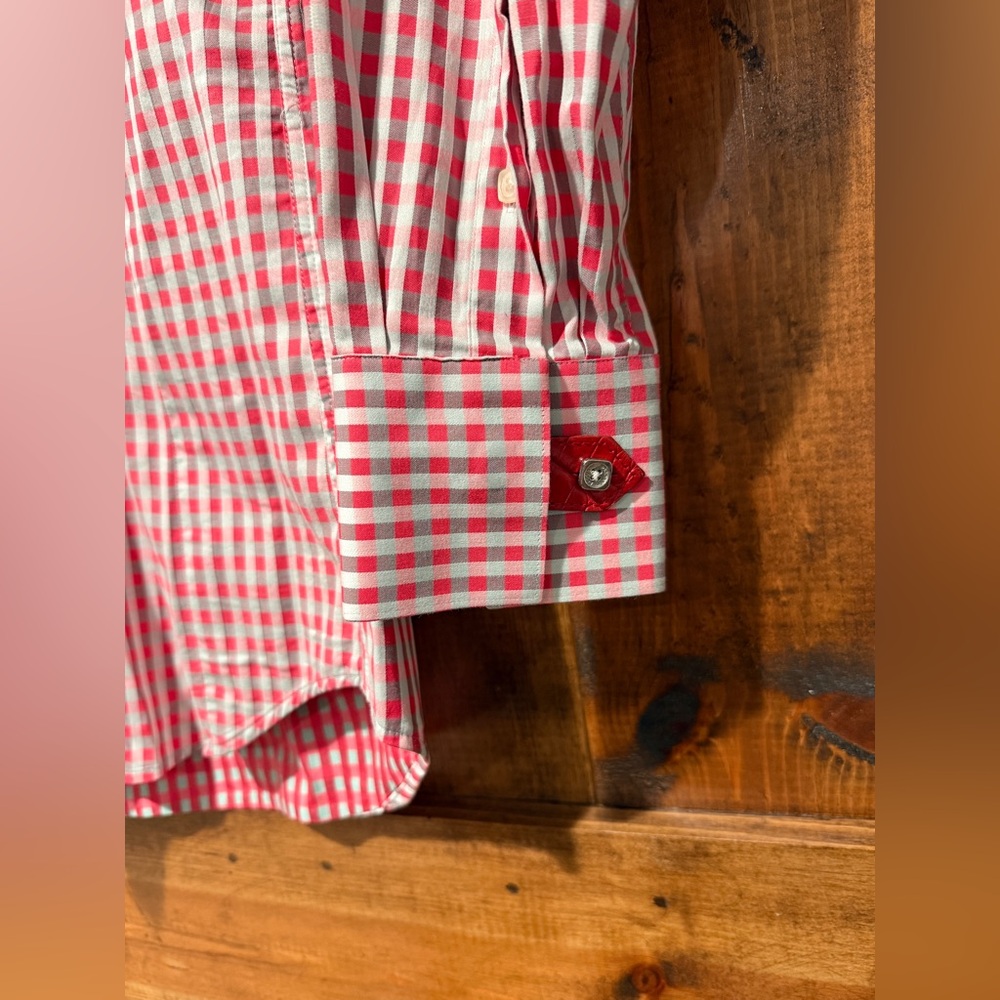 BOGOSSE dress shirt - Size 3 (Medium) Pink Gray Silver‎ Gingham Print - Picture 4 of 11